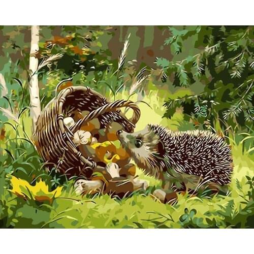 DIY Digital Painting By Numbers grass hedgehog oil painting mural Kits Coloring Wall Art Picture Gift frameless