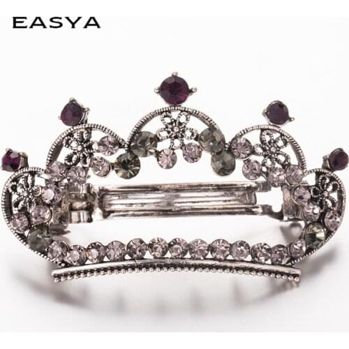 EASYA 2018 New Simple Rhinestone Crystal Crown Barrettes Hair Clip Pins Vintage Metal Crown Hairwear Hair Accessories