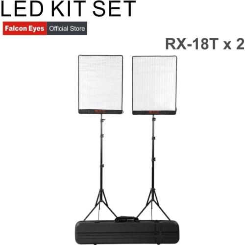 FalconEyes LED Video dslr Studio fotografia Light 2pcs 62W 5600K Dimmable Flexible Waterproof Portable Continuous RX-18T Kit Set