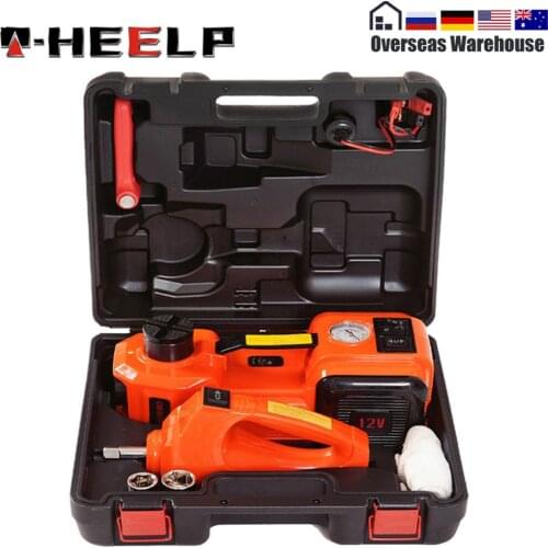 E-HEELP 3 in 1 5ton Car Jack Electric Hydraulic Jacks Car Floor Jack 12V with Inflator Pump LED Light for Truck Tire Repair Tool