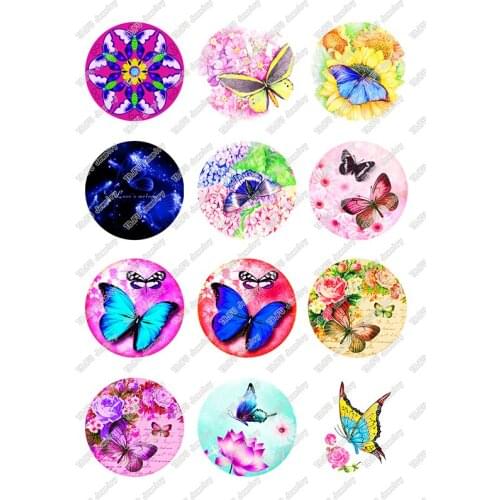 24pcs/lot Glass Cabochon Demo Flat Back Making Findings 10/12/14/16/18/20/25mm Cabochon Butterfly Pattern DIY Jewelry T093