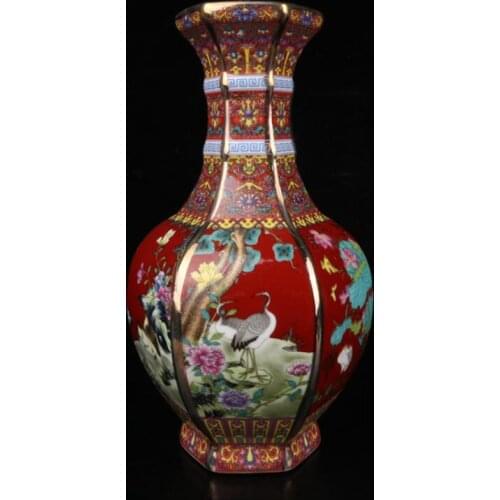 China Colored glaze ceramic six square vase crafts statue