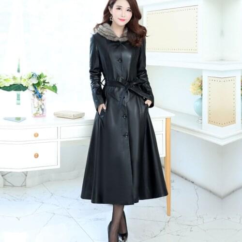 KMETRAM Leather Jacket Winter Coat Women Mink Fur Collar Genuine Long Sheepskin Coat Female Thicken Warm Parka Chaqueta Mujer MY