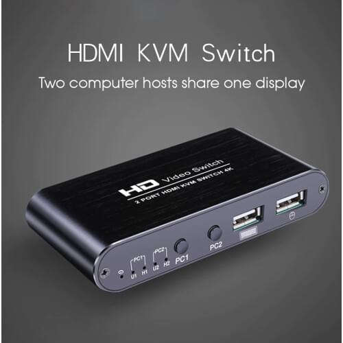 4K KVM Switch 2In 1Out USB HDMI-compatible KVM Switcher Splitter Support Remote Wake-Up for Keyboard Mouse Printer Monitor