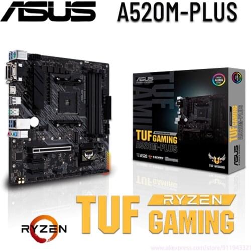 Asus TUF GAMING A520M-PLUS AMD A520 Socket AM4 Motherboard PCI-E 3.0 4 DDR4 128GB 4 SATA III 1 M.2 Motherboard Placa-mãe New