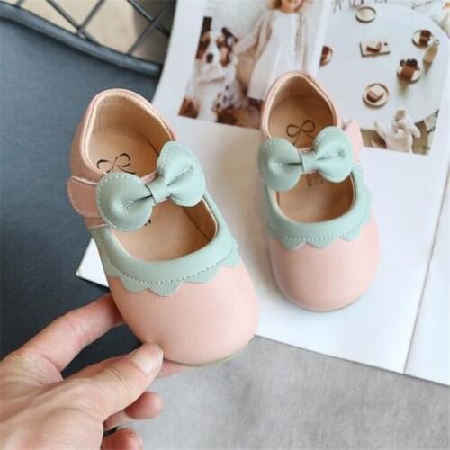 Sweet Girls Shoes Kids Leather Shoes Bow-knot Children Dress Shoes Fashion Princess Color block lotus leaf Cute Soft shoes