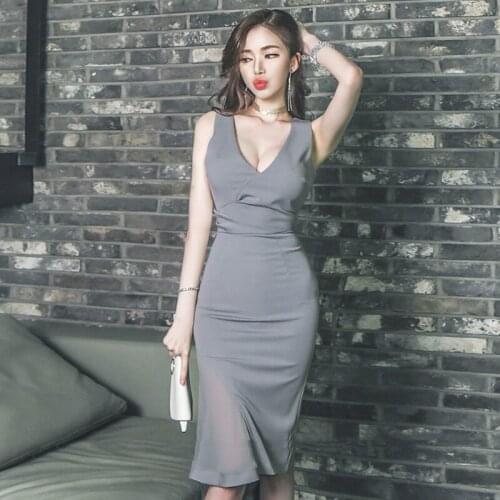 Fashion women comfortable elegant sleeveless formal dress new arrival sexy temperamental classical gray chiffon pencil dress