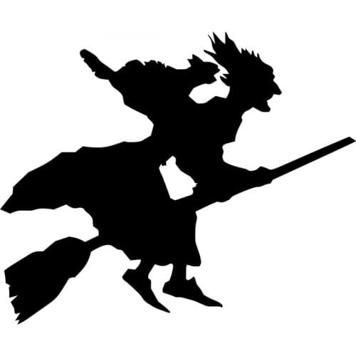 Witch and Broom Sticker High Quality Fashion Car Window Decoration Personality Pvc Waterproof Decal Black/white, 11cm*9cm