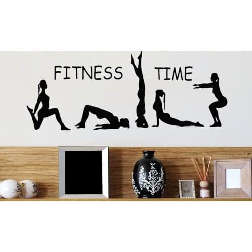 Fitness Time Wall Stickers Sport Girls Gymnast Yoga Art Murals Gym Home Deocr Vinyl Wallpaper Poster Wall Decoration