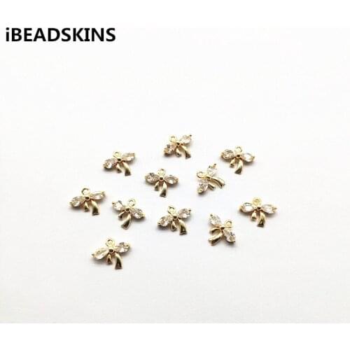 New arrival! 10x12mm 50pcs Copper/Zircon Bows shape charm for Jewelry Findings Earrings parts,hand Made Earrings Jewelry DIY