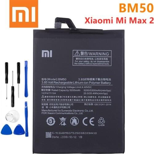 Xiao mi 100% Orginal BM50 5300mAh Battery For Xiaomi Mi Max 2 Max2 BM50 High Quality Phone Replacement Batteries + Tools