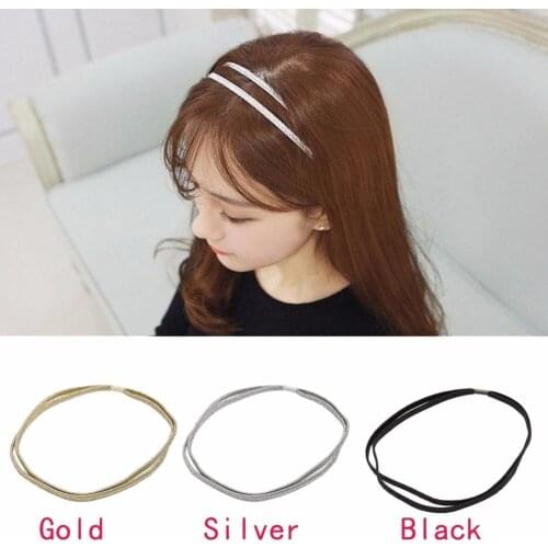 1pc 3colors Women Fashion Glitter Elastic Headband BlingHairband Headband Girls DoubleHair Hoop size:approx.36cm