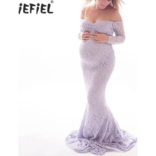 Maternity Chiffon Lace Dresses For Photo Shoot Sexy Off Shoulde Pregnant Women Clothes Photography Prop Mermaid Maxi Gown Dress