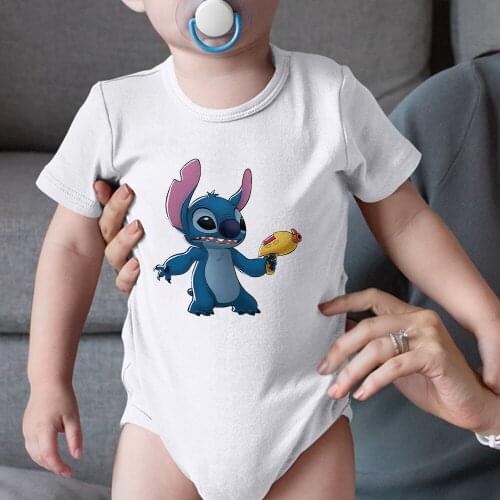 Disney Stitch Toddler Jumpsuit Summer Cartoon Top Fashion Baby Girl Boy White Newborn Romper 0-24M