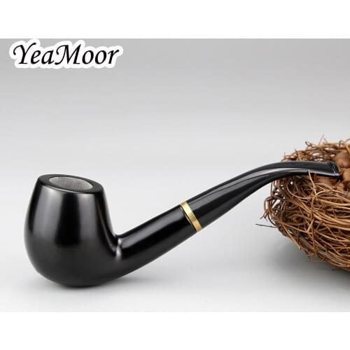 Creative Metal Ring Smoking Pipe Handmade Bent Ebony Wood Pipe 10 tools free Black Wooden Pipe Tobacco Pipe Smoke Tools Set