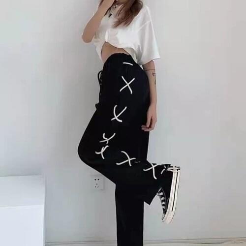 HOUZHOU Streetwear Wide Leg Pants Women Vintage Harajuku High Waist Hip Hop Trousers Female Sports Jogging Sweatpants Fashion