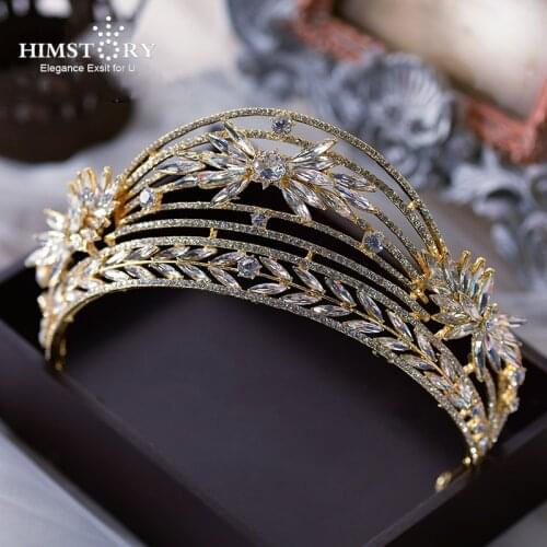 Himstory New Shiny Bride Tiaras Crowns Crystal Wedding Hair Accessories Women Princess Queen Hair Jewelry Headpieces