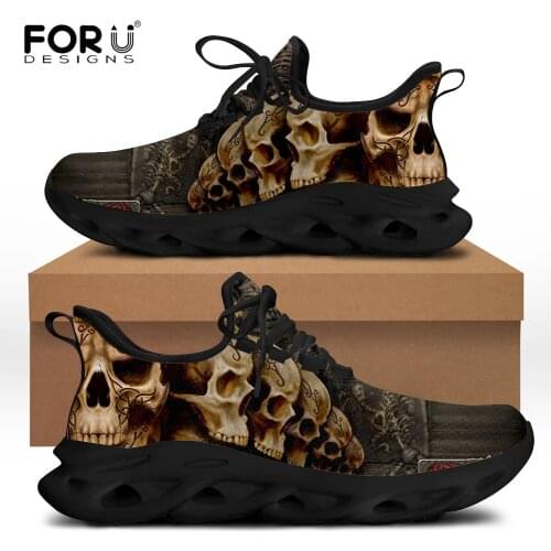 FORUDESIGNS Female Breathable Spring Flats Outdoor Walking Shoes Skull Pattern Lighted Mesh Fashion Shoes Rubber Women Shoes