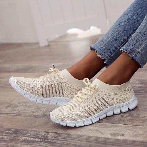 Sneakers Women Vulcanized Lace Up Woman Flat Round Toe Womens Solid Mesh Female Ladies Shoes Loafer Big Size 43