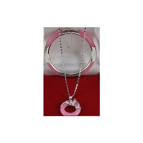 Womens gift Jewelry word Zircon Natural Fine Latest Wonderful pink gem Circle Dragon Pendants Necklace Bracelet Set watch