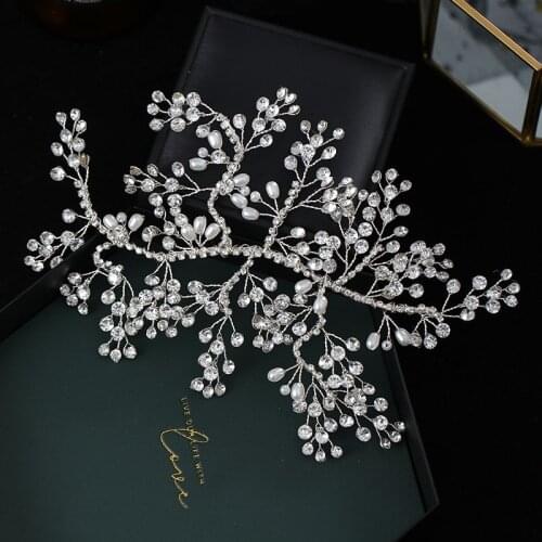 GETNOIVAS Wedding Hair Accessories Crystal Pearl Hair Belt Wedding Bride Hair Ornaments Hair Jewelry Women Headdress Headband SL