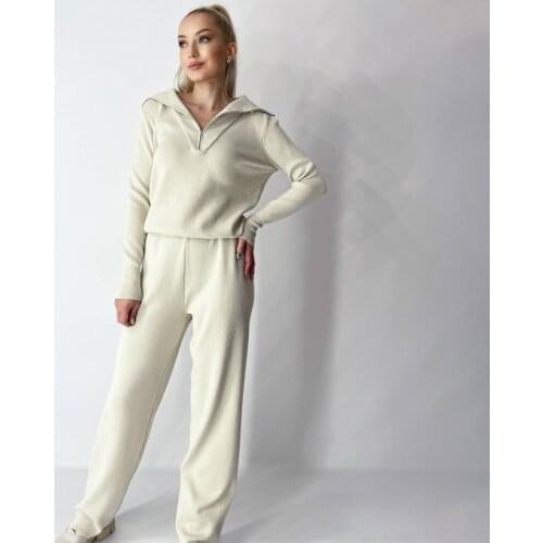 Pola V Neck Two PCE Knitted Sweater Set Loose Pants Women Fashion 2021 Fall And Winter New Style Female Outfit Pullover