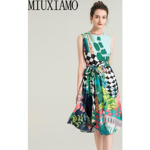 2021 New Summer Fashion O-Neck Sleeveless Floral Print Slim Belt Dress Womens Wear Temperament Office Lady