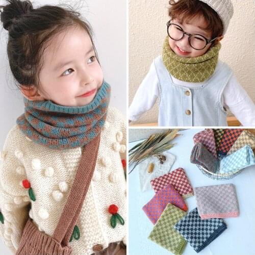 Circle Winter Scarf for Children Warm Cotton Solid Scarf for Boys Girls Kids Baby Warmer Circle Striped Knit Wool Toddler Scarf