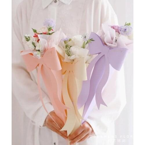 10pcs Fairy wrapped flower paper single rose flower box bow knot bouquet bag Valentines day gift flower packaging diy floral