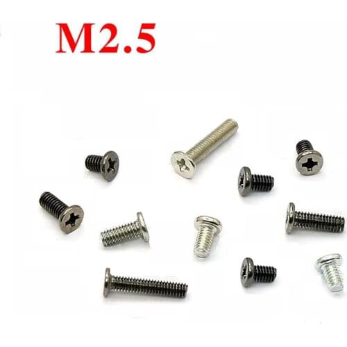 100pcs M2.5 CM Thin Flat Head Philips Machine Screw Laptop Notebook Computer Screw Carbon Steel Head Thickness 1.0mm