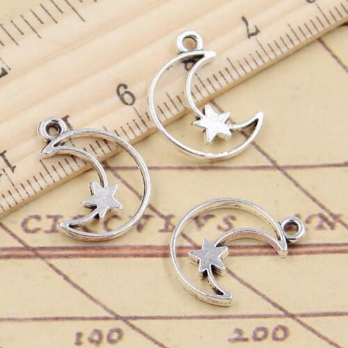 20pcs Charms Hollow Moon Star 19x14mm Tibetan Silver Color Pendants Antique Jewelry Making DIY Handmade Craft