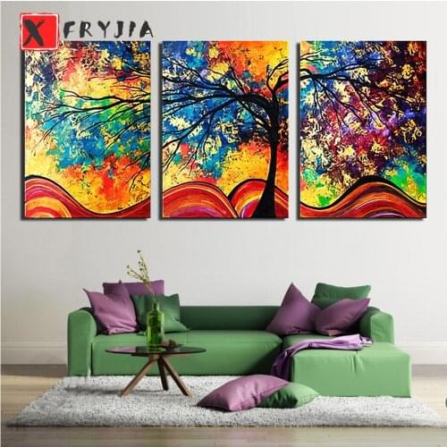 3pcs diamond painting pictures Abstract color tree full drill round mosaic Diamond embroidery sale Cross Stitch wall decor gift