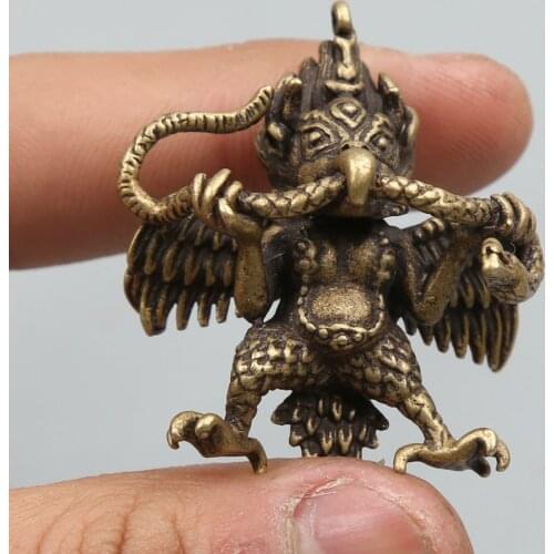 40MM/1.6"collect Curio Rare China Fengshui Bronze Exquisite Protector Deity Redpoll Winged Garuda Bird Eagle Buddha Pendant 17g