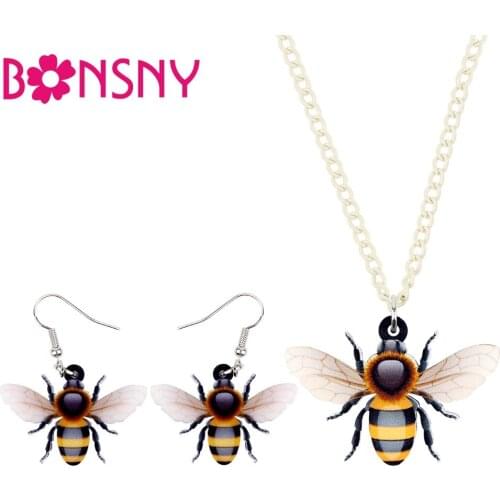 Bonsny Statement Acrylic Cartoon Honey Bee Insect Jewelry Sets Earrings Necklace Elegant Animal Charms For Women Girls Teen GIft