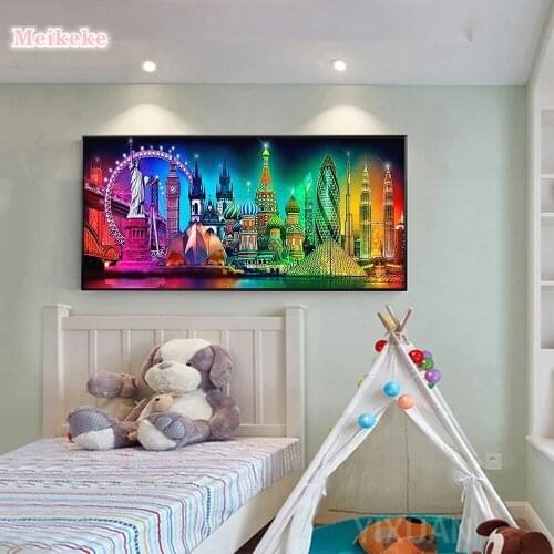 Full Drill DIY 5D Diamond Paintings City Night View Wall Sticker Cross Stitch Embroidery Patterns Mosaic