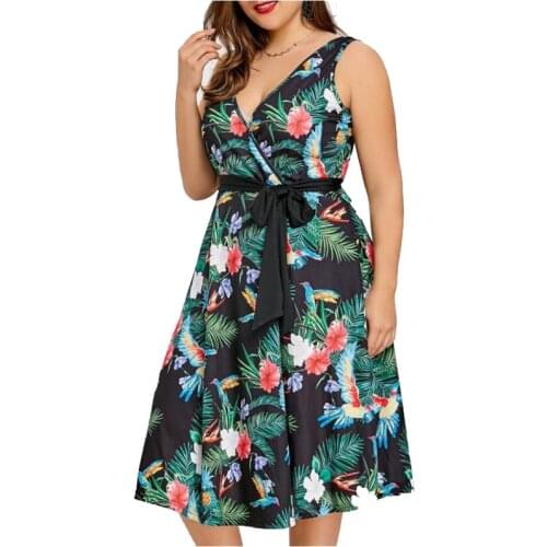 Plus Size S-5XL Women Dress Floral Print Summer Beach Boho Dress Belted Vintage Party Dresses 2019 Big Size Vestidos Muje