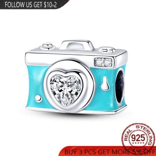2021NEW 925 Sterling Silver Light Green Love Camera Beads Charms Fit Original Pandora Bracelet&Bangle Making DIY Women Jewelry