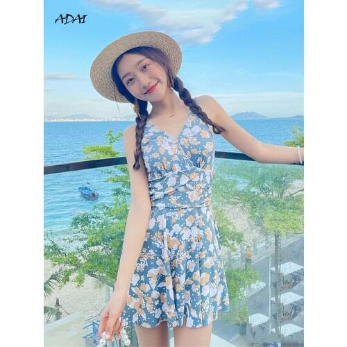 One Piece Swimsuit Women Swimwear Womens Korean Skirt Bathing Suits 2021 Print V-neck Backless Sexy Bikini Summer Suit Beachwear