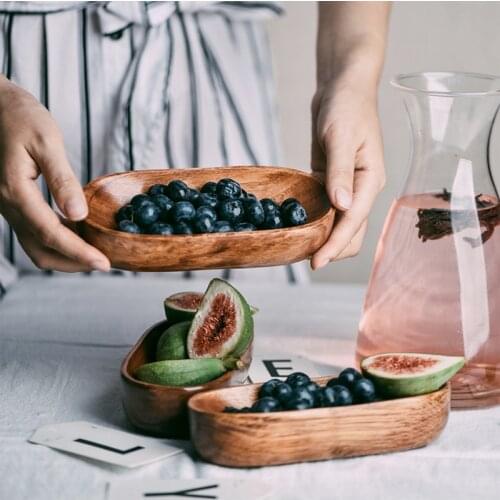 Retro Wooden Plate Dried Fruit Dish Solid Wood Pan Dishes Food Serving Tray Dessert Snack Plate Tableware Photography Props