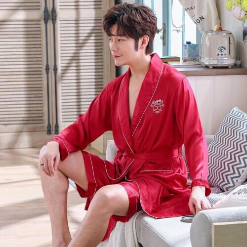 Bathrobe Spring And Summer Rayon Nightgown Simple Letter Home Service Bathrobe Mens Sexy Wedding Morning Robe Bath Homewear