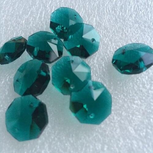 500pcs/lot 14mm Emerald Green Crystal Chandelier Stones 2 Holes For Glass Garland Strand Octagon Beads For Hanging Decoration