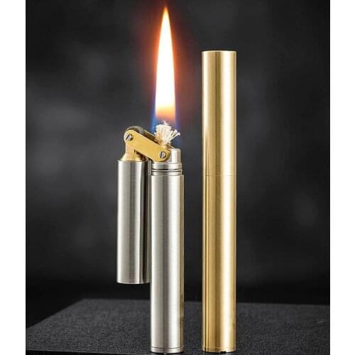 Kerosene Pure Copper Compact Lighter Cylindrical Nunchaku Cigarette Tool Special-shaped Retro Pull Toy Gift
