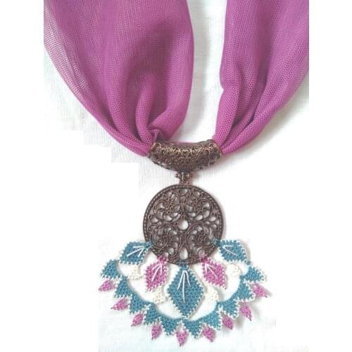 Handmade Needle Lace Lilac-Blue Foulard, Womens Jewelry, Womens Fashion, Summer Season