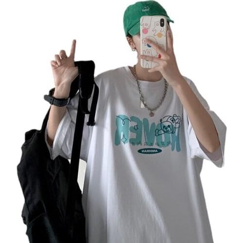 15-28Y Korean Summer Tee 2021 New Loose Thin Short-Sleeved Top Blue And White Bears Street Style Couples Hip-hop Girl Boy