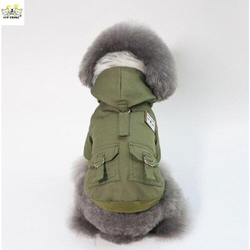 Pet Fashion Winter New Clothing Dog European And American Style Cotton Cloth Army Green Two-Legged Warm Cotton Coat With Hat