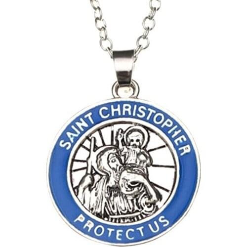 Fashion Christian Traveler Patron Saint Round Blue Letter Pendant Jewelry Popular Exquisite Personality Wild Jewelry Necklace