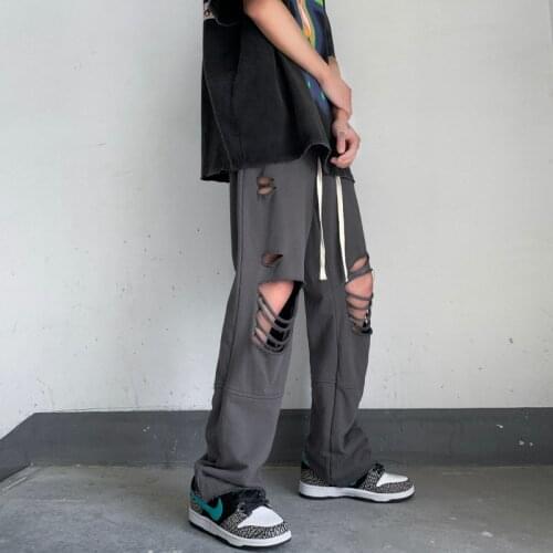 Mens Hole Ankle-length Pants 2021 New Summer Hip Hop Streetwear Harem Pants Men Harajuku Casual Trousers Mens Clothing