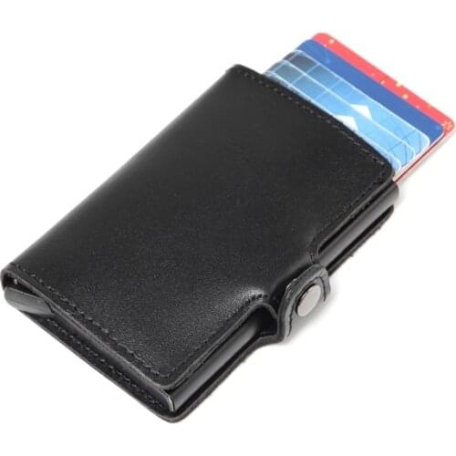 Genuine Leather Men Aluminum Wallet Back Pocket ID Card holder RFID Blocking Mini Magic Wallet Automatic Credit Card Coin Purse