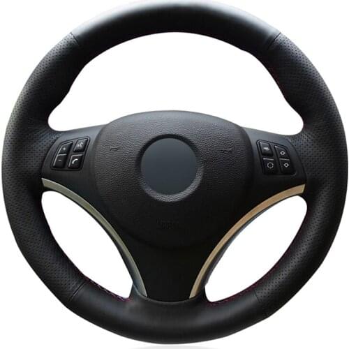 Black Artificial Leather Hand-stitched No-slip Car Steering Wheel Cover for BMW E90 E91(Touring) E92 E93 E87 E81 E82 E88 X1 E84