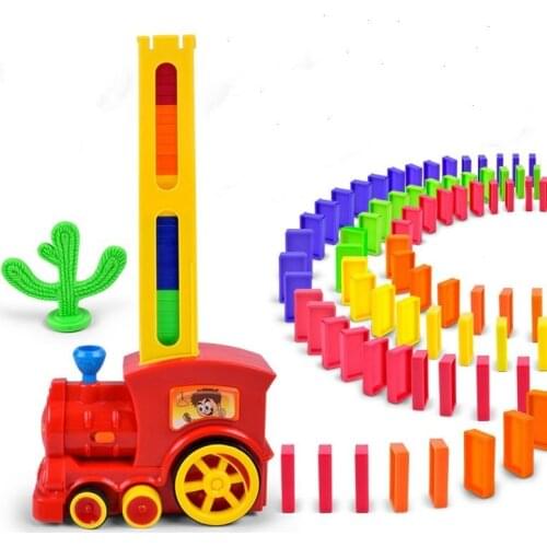 NEW 2020 Automatic Laying Domino Train Put Up The Dominoes Toys with Light Sound Educational Building Blocks DIY Plastic Toy Set